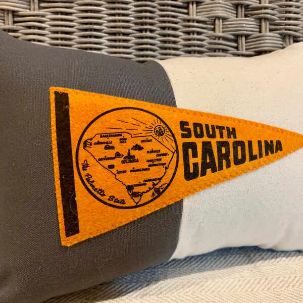 American Roadtrip Pennant Pillow, South Carolina, Decorative Pillow