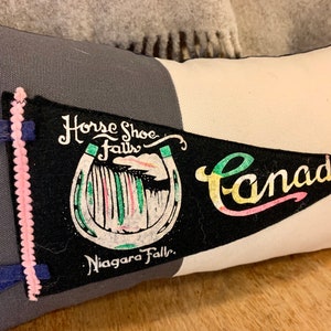 American Roadtrip Pennant Pillow, Niagara Falls, Horse Shoe Falls Canada