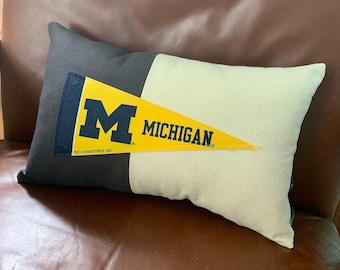Pennant Pillow American Roadtrip - Michigan Go Wolverines! - Decorative Pillow