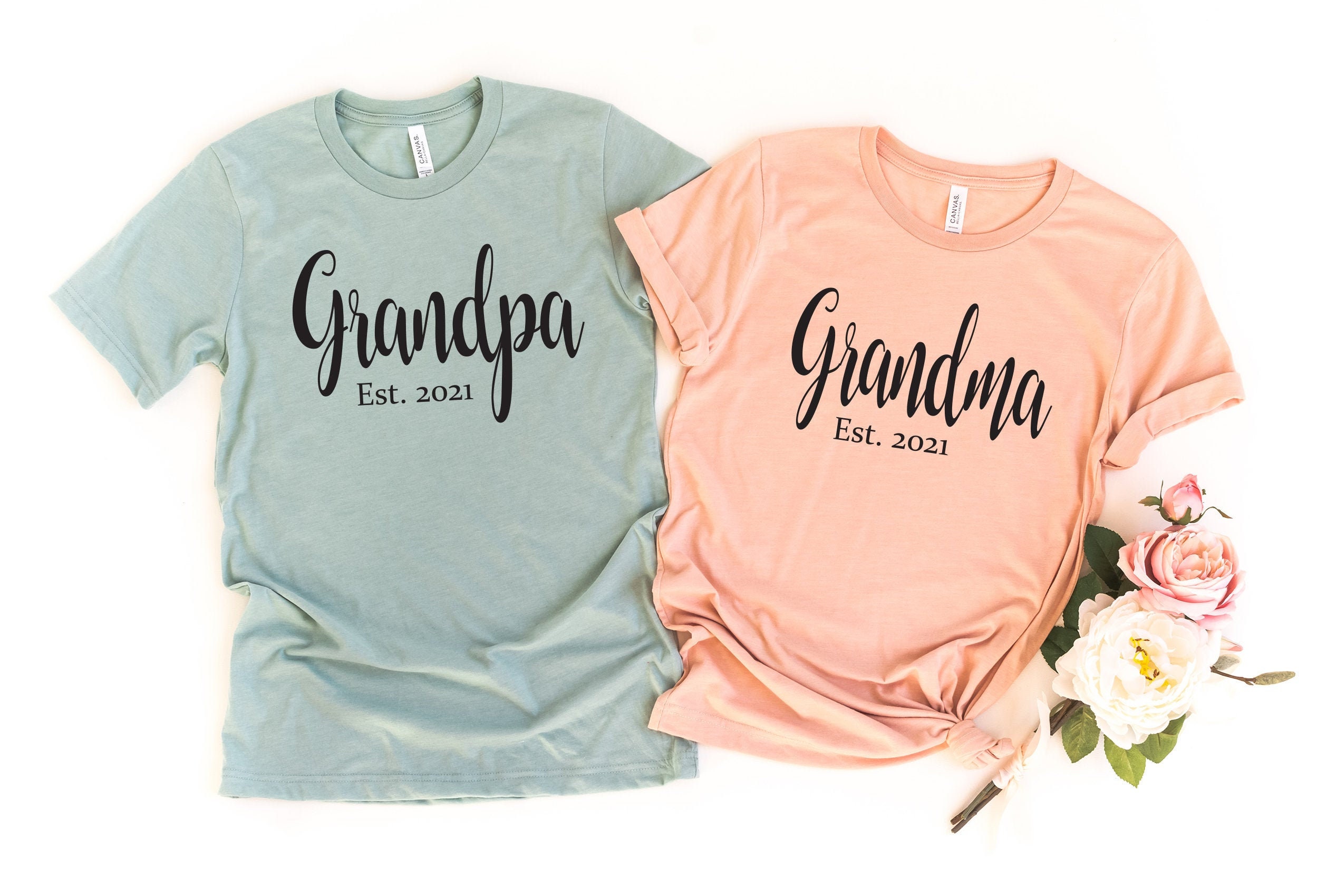 Grandma And Grandpa Est T-Shirts Gift For Grandparents | Etsy