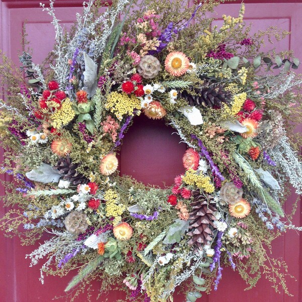 Dried Flower Wreath,Fall Wreath,Dried Floral,Arrangement,Wreath,Herb Wreath,Dried Flowers,Fall Decor,French Country ,Primitive, Rustic Decor
