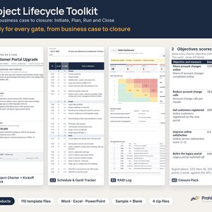 Project Management Templates Bundle, Initiation to Closure, Charter, Gantt Chart, RAID Log