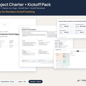 Project Charter Template Word, Kickoff Meeting PowerPoint, RACI and Stakeholder Map Excel
