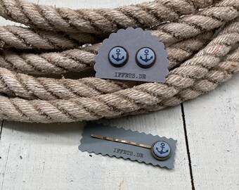 Jewellery set “ANCHOR” light blue earrings+hair clip
