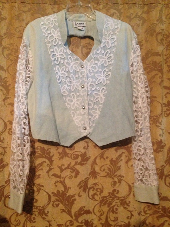 denim and lace vintage 80s top