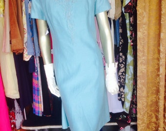 Henry Lee size 12 Blue beaded collar vintage dress