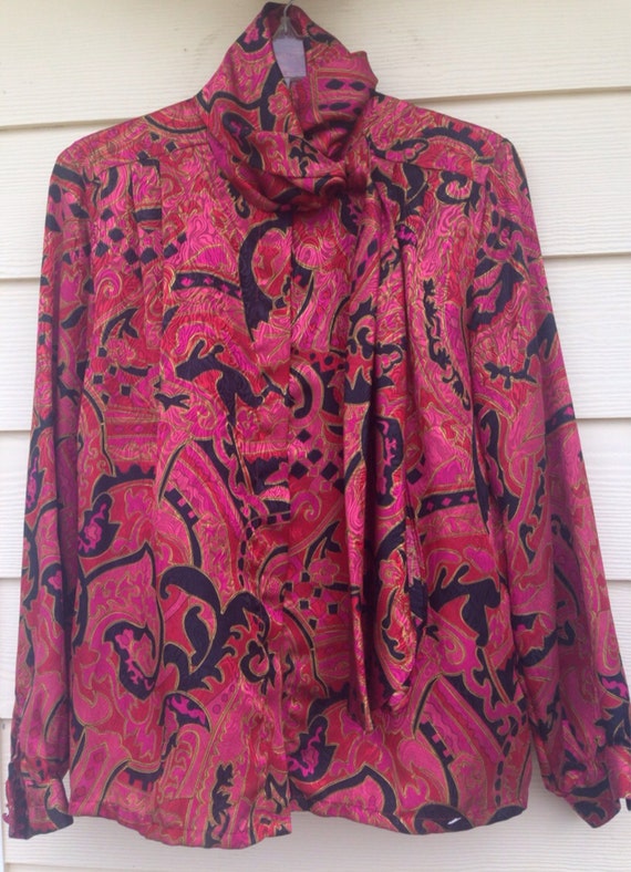 80s Vintage rayon blouse size 8 - image 2