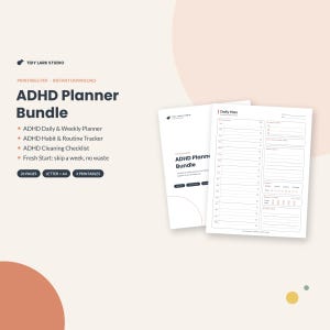 ADHD Planner Bundle Printable, Habit Tracker & Cleaning Checklist, Undated Adult Organizer PDF