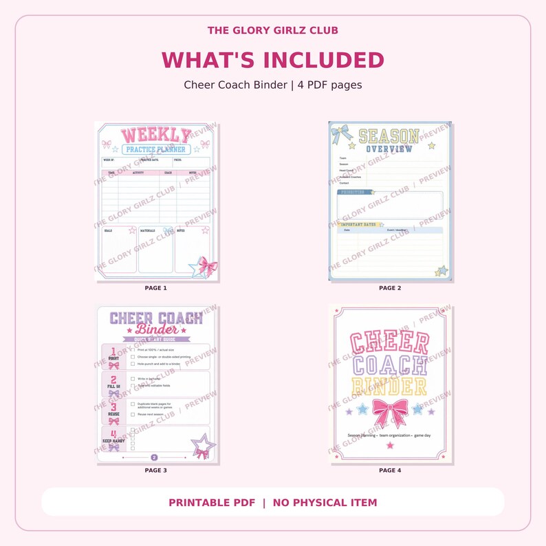 Cheer Coach Binder Printable PDF, 4-page Season and Practice Organizer ...