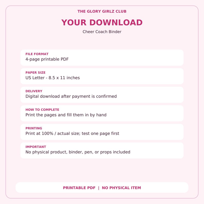 Cheer Coach Binder Printable PDF, 4-page Season and Practice Organizer ...
