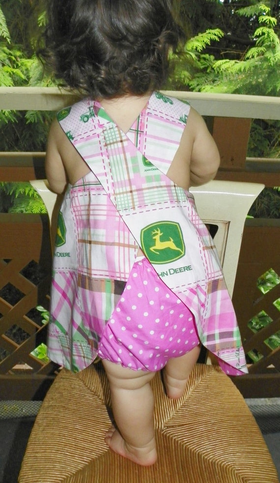 Items similar to SALE JOHN DEERE baby girl dress with pink white polka