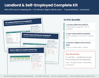 UK Landlord & Self-Employed MTD Records Bundle 2026/27, Renters Rights Tracker (Excel/Google Sheets)
