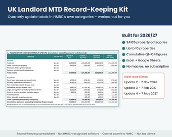 UK Landlord & Sole Trader MTD Record-Keeping Kit 2026/27 (Excel/Google Sheets)