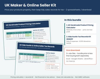 UK Handmade Pricing Calculator & Tax Records Kit 2026/27 (Digital Download)