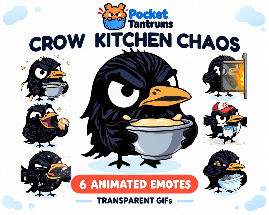 Animated Crow Emotes for Twitch & Discord – Kitchen Chaos Cooking Emote ...