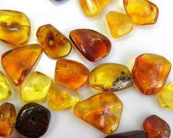 Natural Baltic AMBER Stone LOOSE Beads Drilled 20-25 pcs 10 gms hand-cut