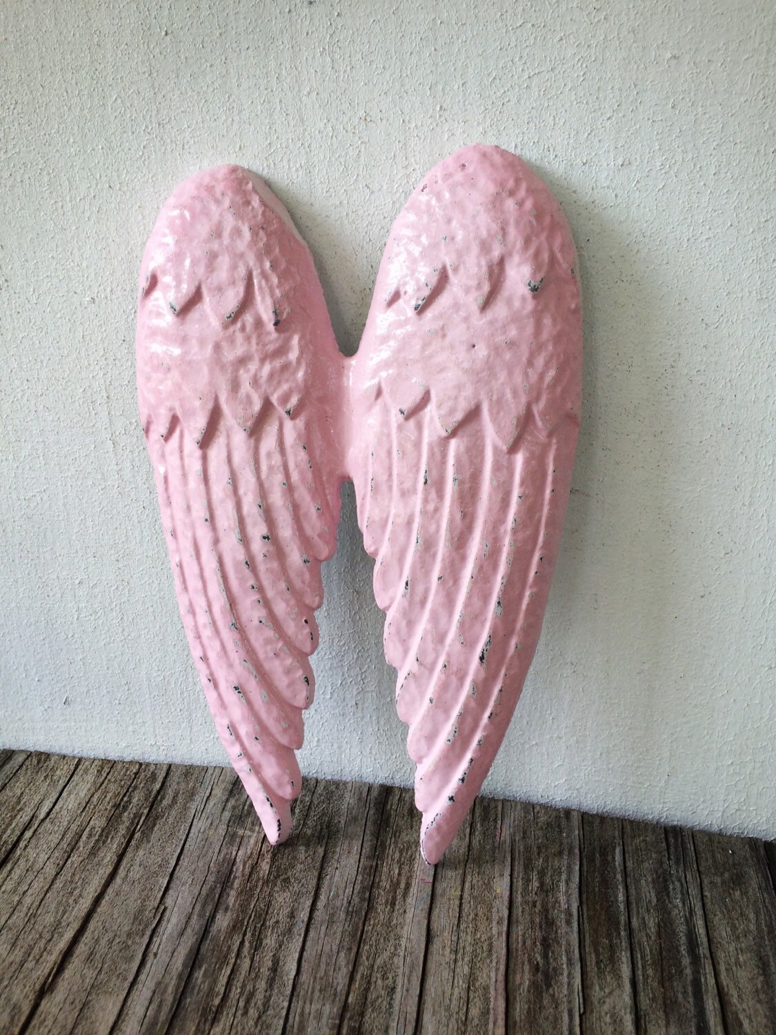 BOLD cast iron angel wings wall art // pastel pink // rustic Etsy