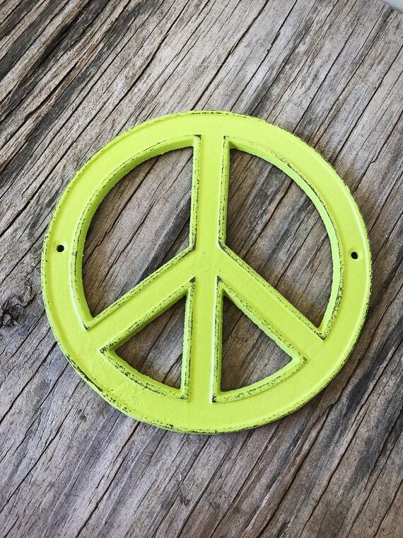 Lime Green Metal Peace Sign Wall Hanging Rustic Boho Decor Etsy