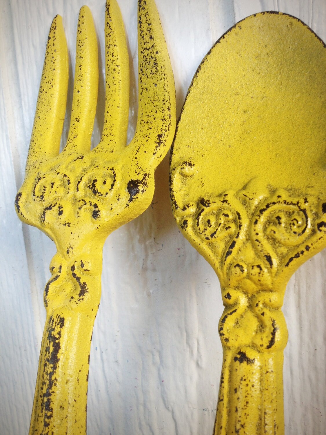 BOLD Sunny Canary Yellow KITCHEN Wall Decor // Ornate Fork and Etsy
