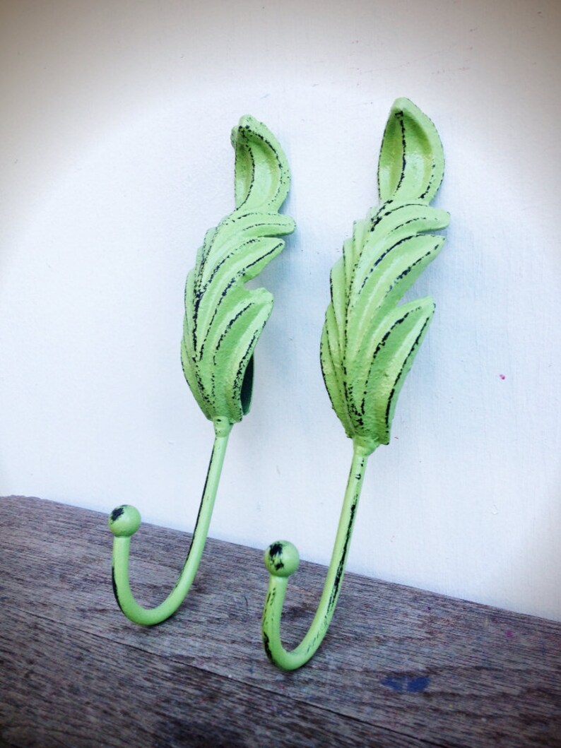 BOLD Set of Two Metal FEATHER Wall Hooks // SHABBY Chic Soft Etsy