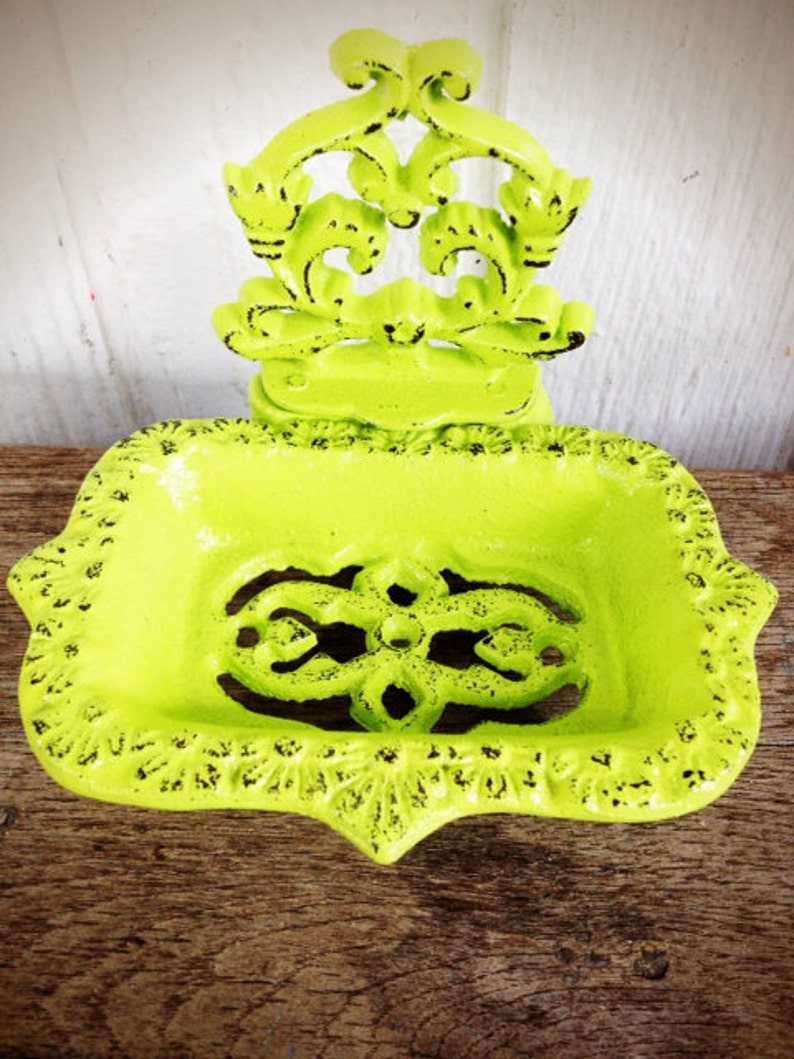 Chartreuse Lime Green Business Card Holder or Soap Dish Modern Victorian Office Storage Rustic Kitchen Accessory Housewarming Gift