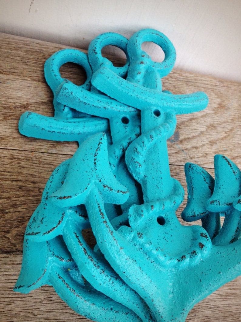 BOLD Set of 3 NAUTICAL Anchor Hooks // Seaside Aqua Blue // Etsy
