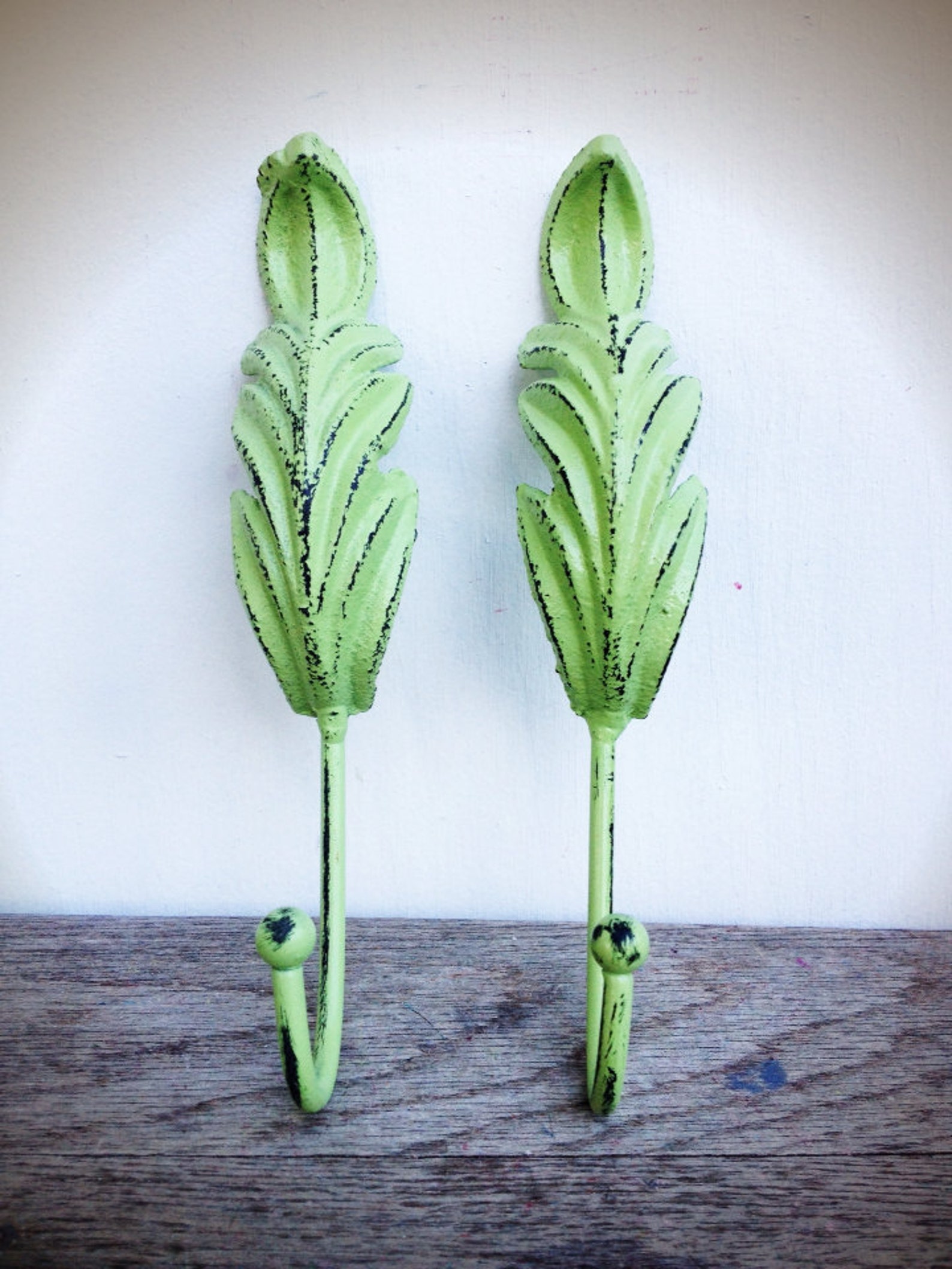 BOLD Set of Two Metal FEATHER Wall Hooks // SHABBY Chic Soft Etsy