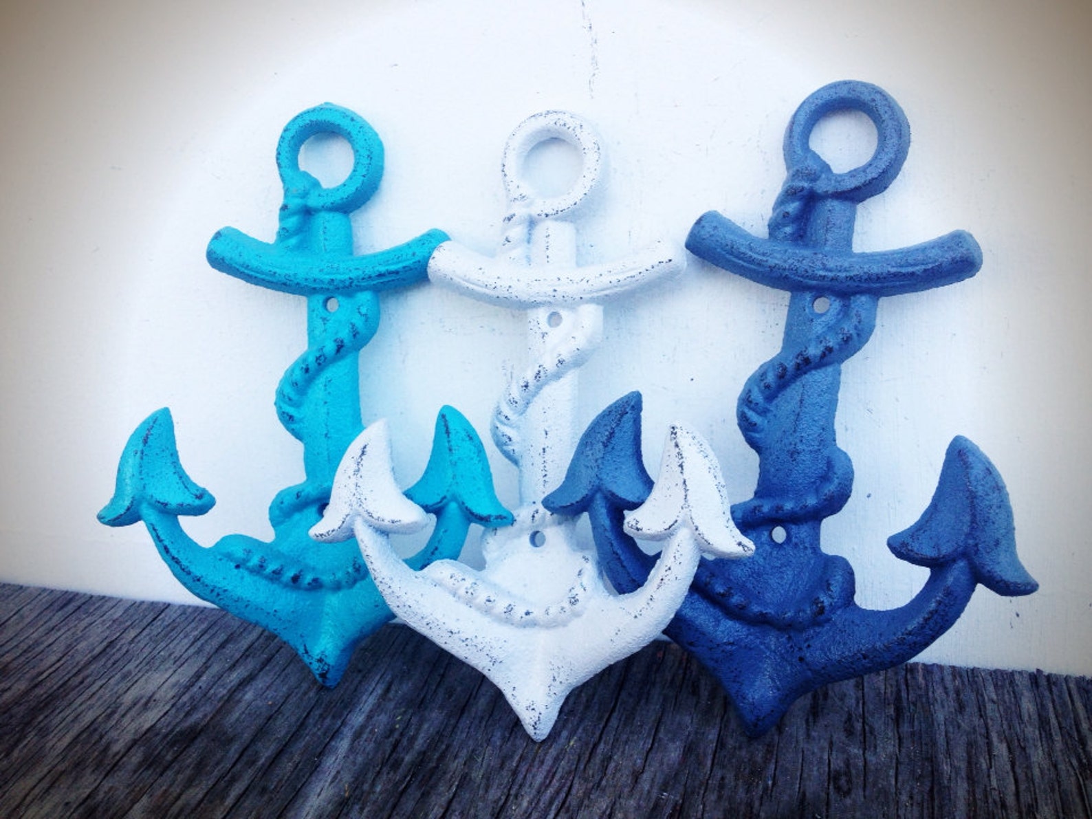 BOLD Set of 3 NAUTICAL Anchor Hooks // Slate Blue Grey White & Etsy
