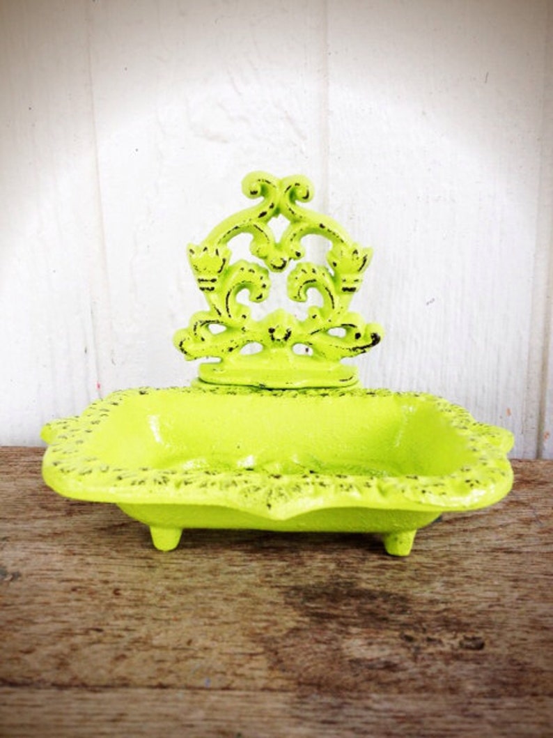 Chartreuse Lime Green Business Card Holder or Soap Dish Modern Victorian Office Storage Rustic Kitchen Accessory Housewarming Gift
