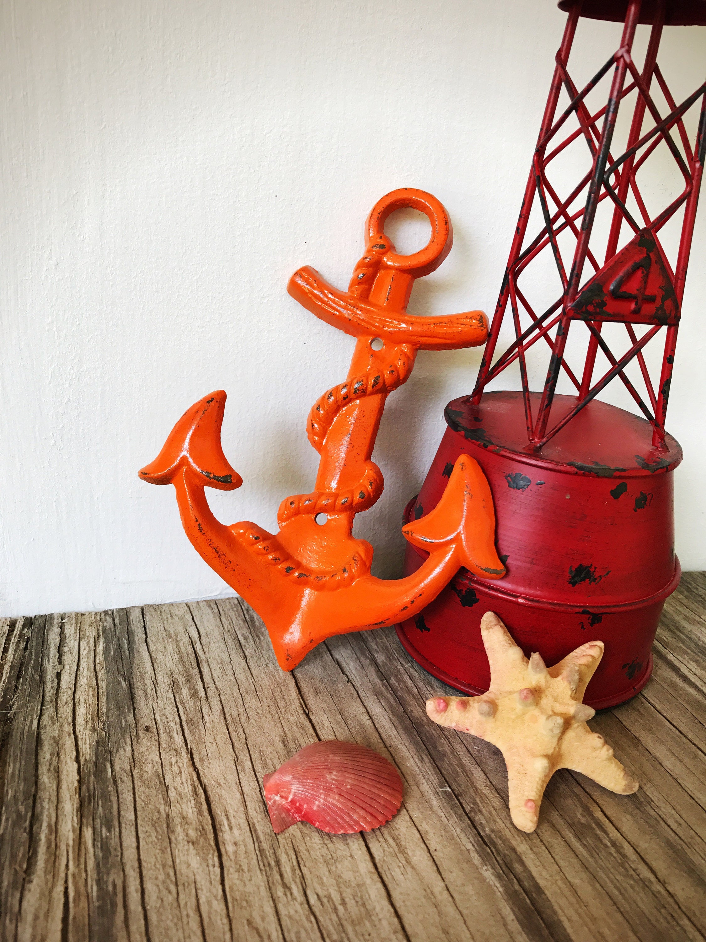 BOLD sunset orange NAUTICAL anchor hook // wall coat hook // Etsy