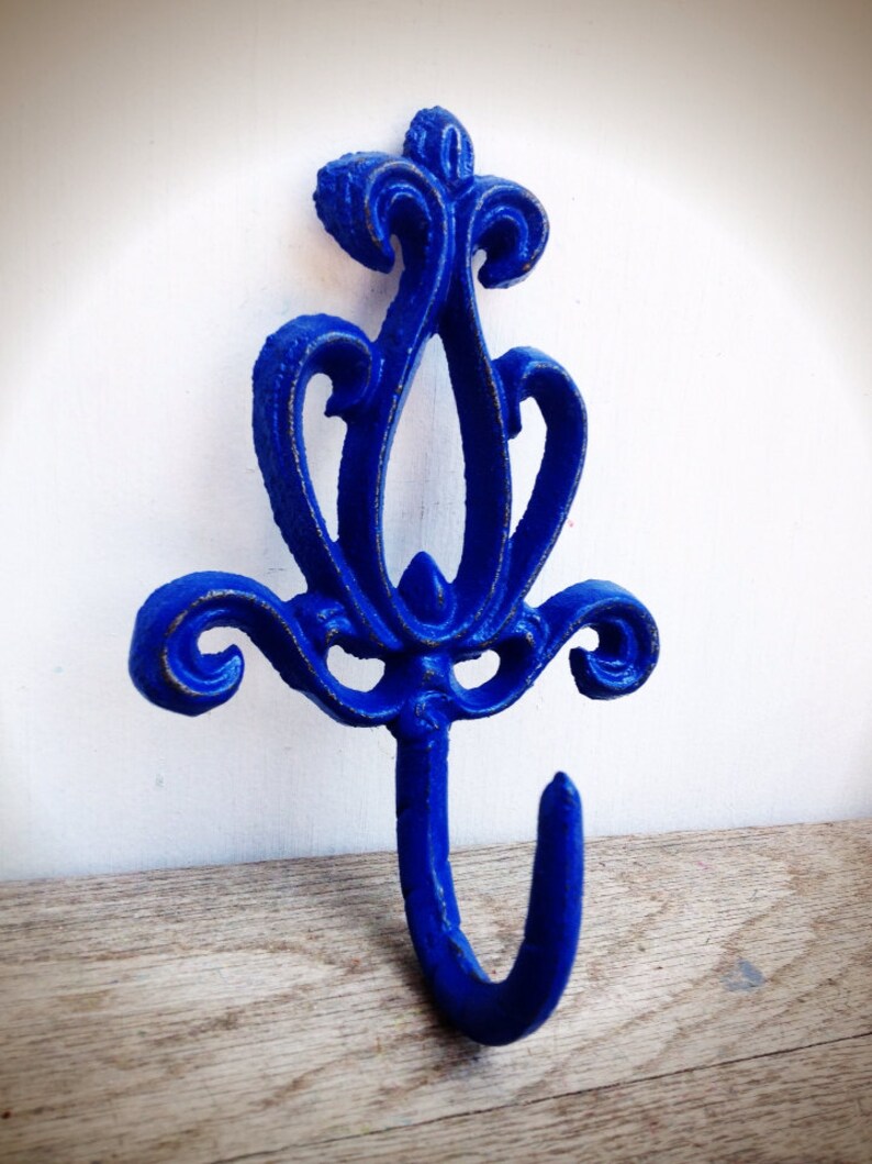 BOLD Navy Cobalt Blue Ornate Lotus Flower Wall Hook // Towel Etsy