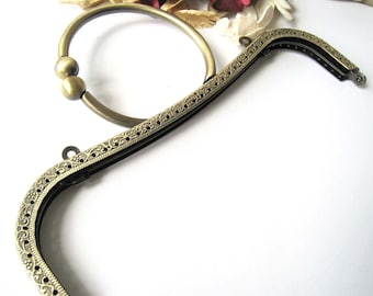 22 cm Antique Brass Bronze Sewing Purse Frame with Round Handle Ball Clasp Clip - 1pc