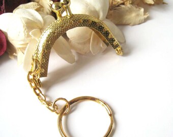 5 cm Gold Embossed Pattern Half Round Sewing Mini Purse Frame with Ball Clasp Clip and Key Ring - Pack of 5pc