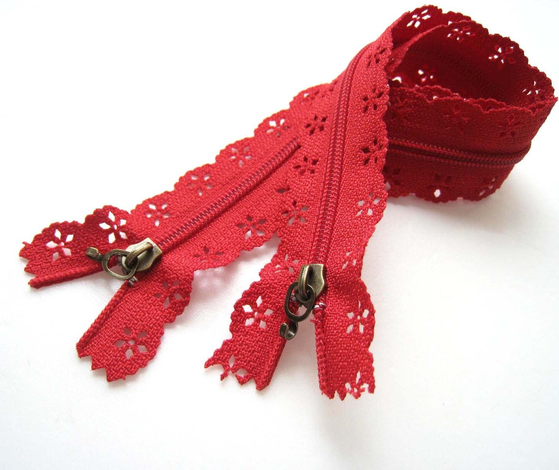 Red Floral Lace Zipper Zip Fastener 23.5cm Long 2pc Etsy