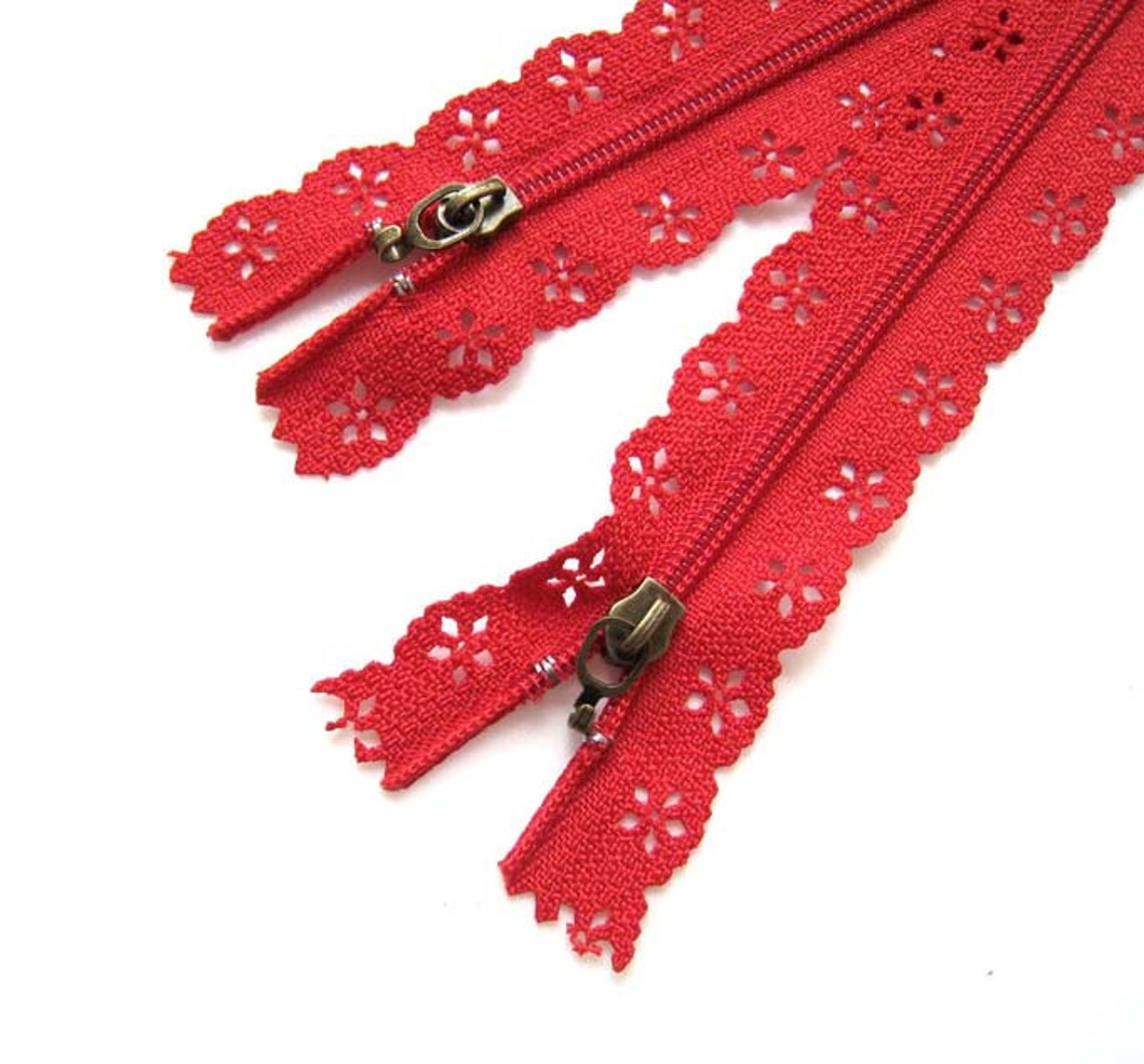 Red Floral Lace Zipper Zip Fastener 23.5cm Long 2pc Etsy