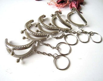 5 cm Nickel Metal Embossed Pattern Half Round Sewing Mini Purse Frame with Ball Clasp Clip and Key Ring - Pack of 5pc