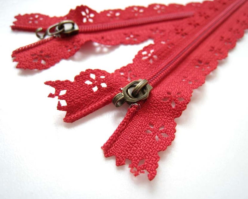 Red Floral Lace Zipper Zip Fastener 23.5cm Long 2pc Etsy