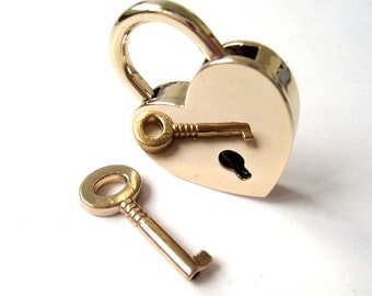 Gold Heart Lock Key Set for Hand Bag Clutch Backpack - 1pc