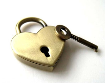 Brass Bronze Heart Lock Key Set for Hand Bag Clutch Backpack - 1pc