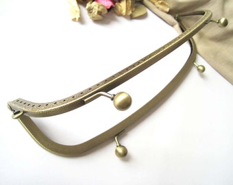 10 Inch Antique Brass Bronze Floral Embossed Sewing Purse Bag Frame with Two Ball Clasp Clips - 1pc