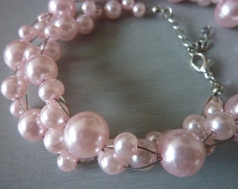 Pearl Bracelet Collar Statement Wedding Necklace pink rose silver choker vintage style Pinup 50ies Look