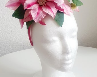 pinke Blumen Floral Blüten Braut Ascot Fascinator Hut Hochzeit Pinup Sommer Brauteltern Party Haarschmuck