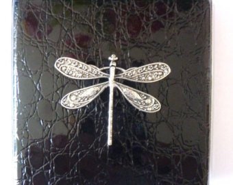 Big Cigarette Case Art Noveau silver Dragonfly Case Antiqued, gifts for her, gifts for him