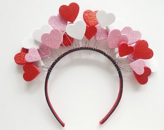 Hearts Love Love Headband Red Pink Glitter Hair Accessories Valentine's Day Festival Handmade Fascinator STYLE ICONS LOUNGE