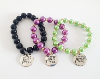 NEVER GIVE UP Perlen Armbänder Perlenschmuck Power Beads kleine Geschenke für Sie - Stilikonen Lounge