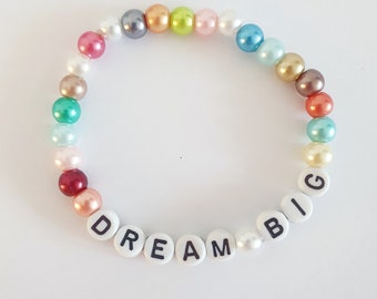 DREAM BIG Beaded Statement Bracelets Jewelry Power Beads Bracelet Friendship Bracelet Small Gifts, Unisex Jewelry - Style Icons Lounge