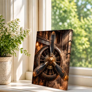 Steampunk Propeller Wall Art Vintage Aircraft Engine Industrial Metal Decor Rustic Aviation Canvas Print Workshop Man Cave Artwork