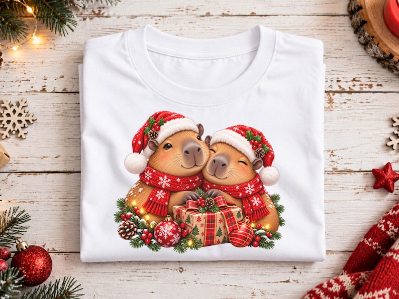 Christmas Capybara Couple PNG, Santa Hats and Gift, Digital Download - Etsy