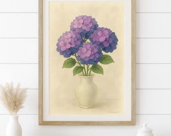 Watercolor Hydrangea Bouquet Print: Modern Farmhouse Floral (Digital Download)