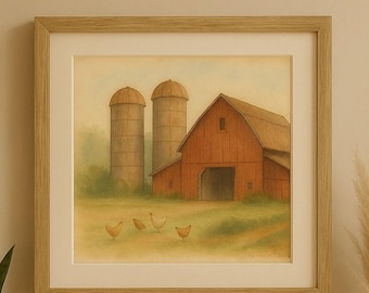 Farmhouse Winter Landscape: Barn Silos Digital Download (8x10, 11x14, 16x20, 18x24, 24x36 jpg